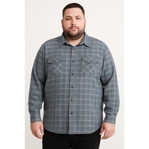 Wrangler Mens 2XL Casual Button Up Shirt Flannel Blue Plaid Long Sleeve Pockets